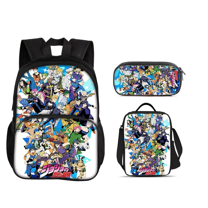 JoJo's Bizarre Adventure Round Front Bag Backpack Pen Bag ice Bag 3Pcs Set Versatile  Boy or Girl School Birthday Best Gift
