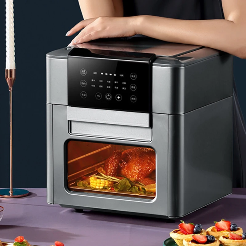 مقلاة هوائية بسعة كبيرة 12 لتر، 220 فولت، فرن مقلاة كهربائية ذكي متعدد الوظائف خالي من الزيت مع شاشة LED تعمل باللمس للمنزل