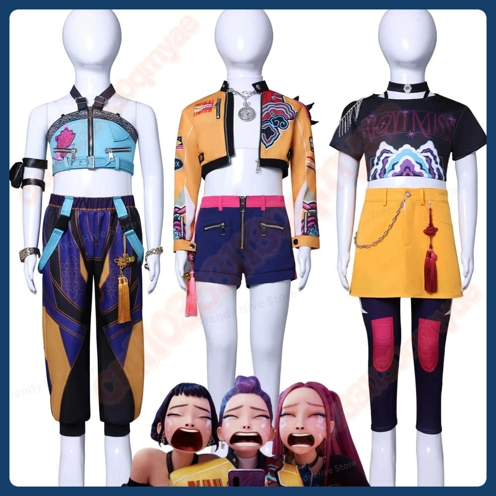 

Kids Kpop Demon Hunters Rumi Zoey Mira Cosplay Child Huntrix Costume Girls Clothes Group Idol Roleplay Halloween Carnival Suit