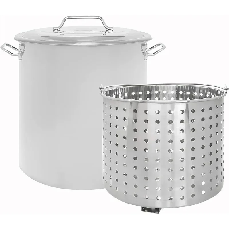 Stainless Steel Stock Pot w/Steamer Basket. Cookware great for boiling and steaming (100 Quart)