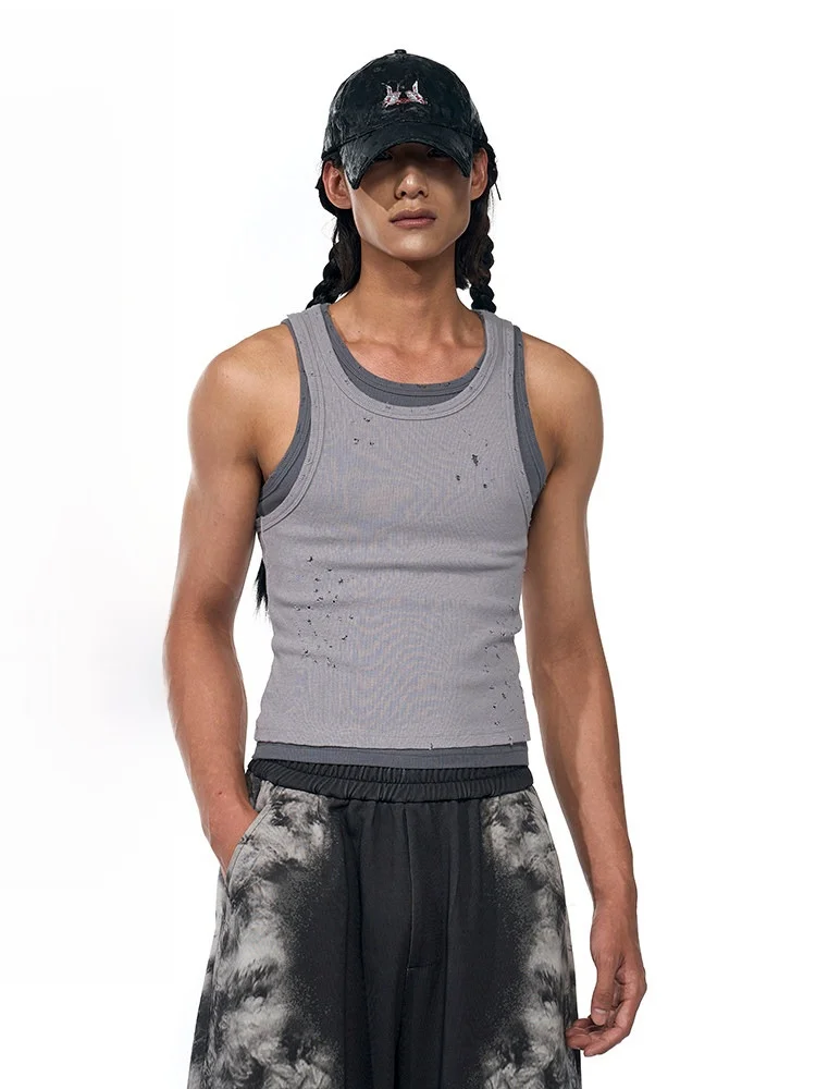 

StarTexceedEnd Fourth 3ex Real Two-Piece Men's Slim Fit Svel Tank Top Summer Faion Youthful Sle round Ne Vest