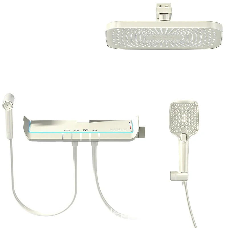 

Cream Wind Digital Shower Set Bathroom Ambient Light All Copper Shower Constant Temperature Supercharged Bath Nozzle