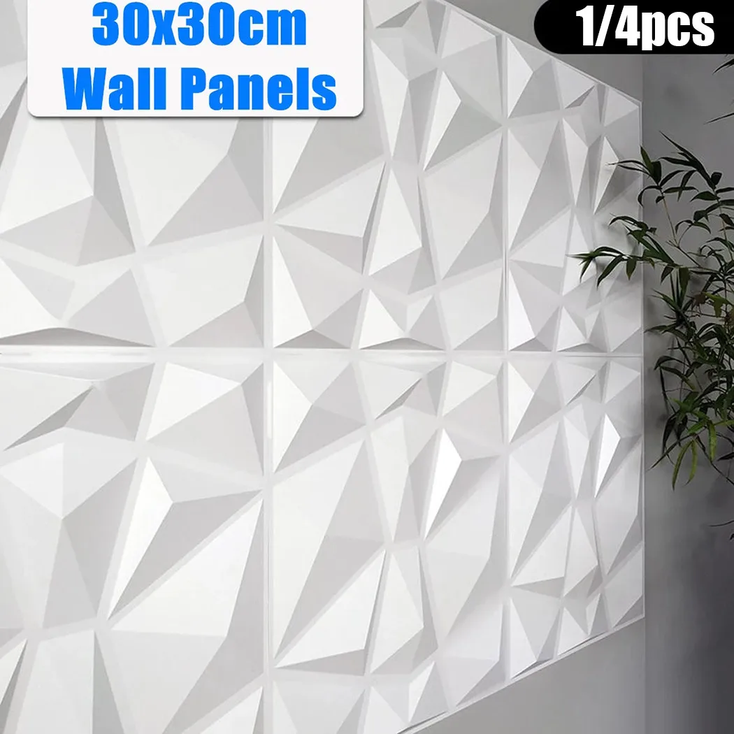 PVC 3D 장식 인테리어 벽 패널 커버 다이아몬드 플라스틱 클래딩 타일, 실내 장식용 방수, 1 개, 4 개