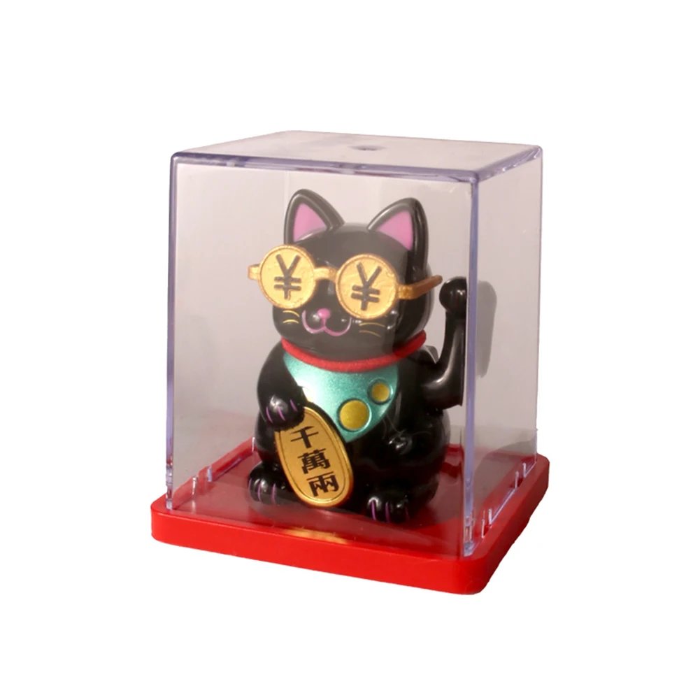 Indoor-Outdoor Solar Waving Lucky Cat for Desk Table Shelf or Car Interior with Build and Authentic Lucky Gesture Design
