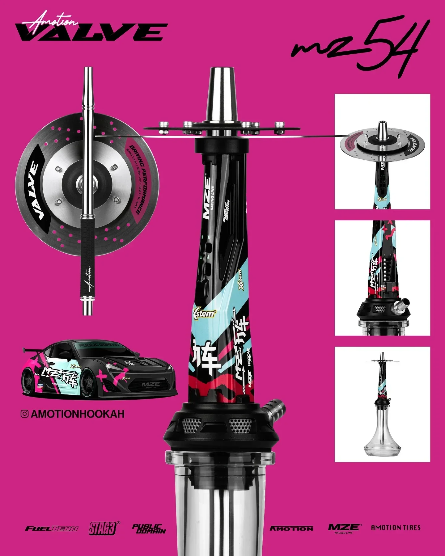 Amotion Valve Racing Car Series Arabic Hookah Shisha Set Single Pipe with Glass Bottle