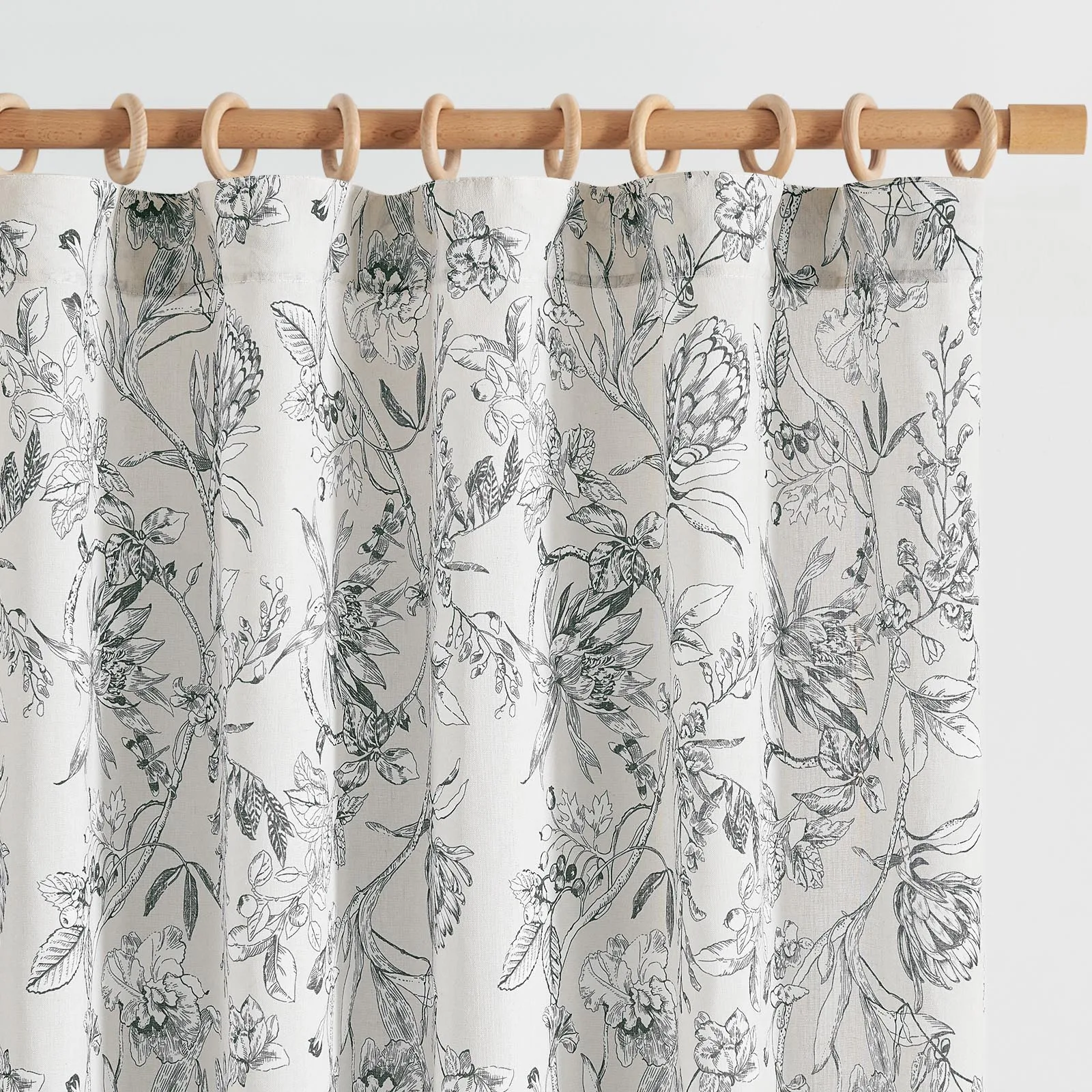 JINCHAN 1 PC Linen Textured Curtains Floral Farmhouse Curtain for Living Room French Country Vintage Rod Pocket Curtains panel