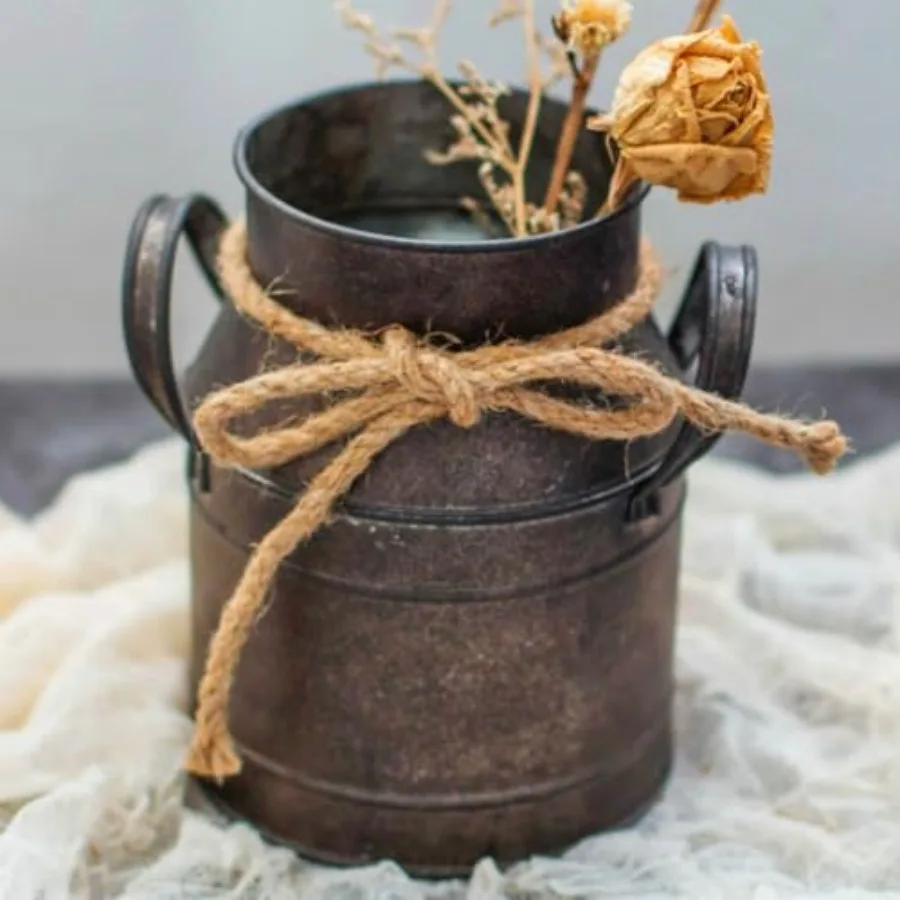 Vintage Rustic Antique Decorative Flower Vase, Shabby Chic Classy Designed Metal Vase, Primitive Distressed Iron Vase Bucket fo