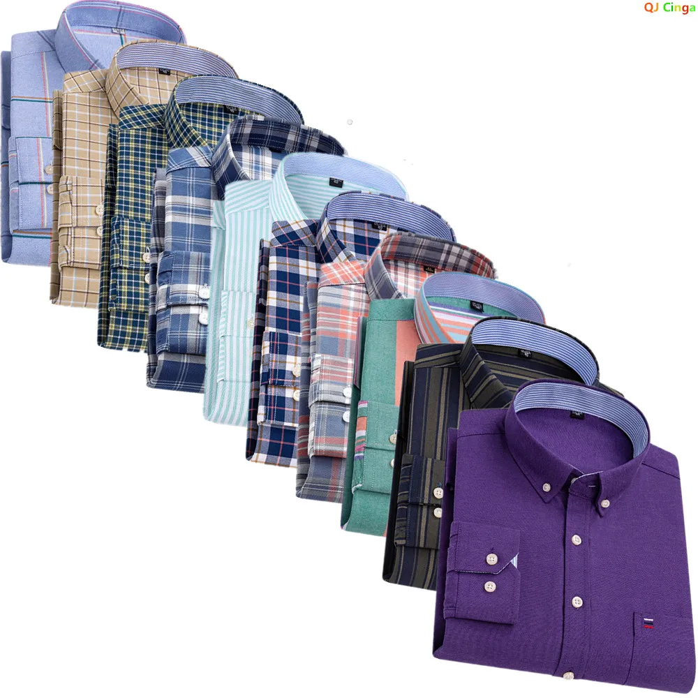 

2026 Spring New Arrival Men's Purple Long-Sleeve Striped Shirt, Oxford Cloth Plaid Shirts, Asian Sizes M-8XL.