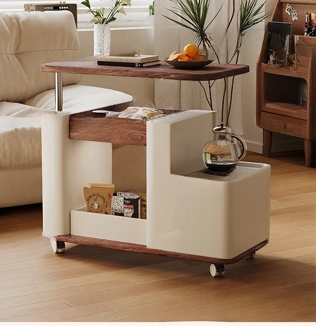 

Coffee table walnut edge table movable lifting kettle cart