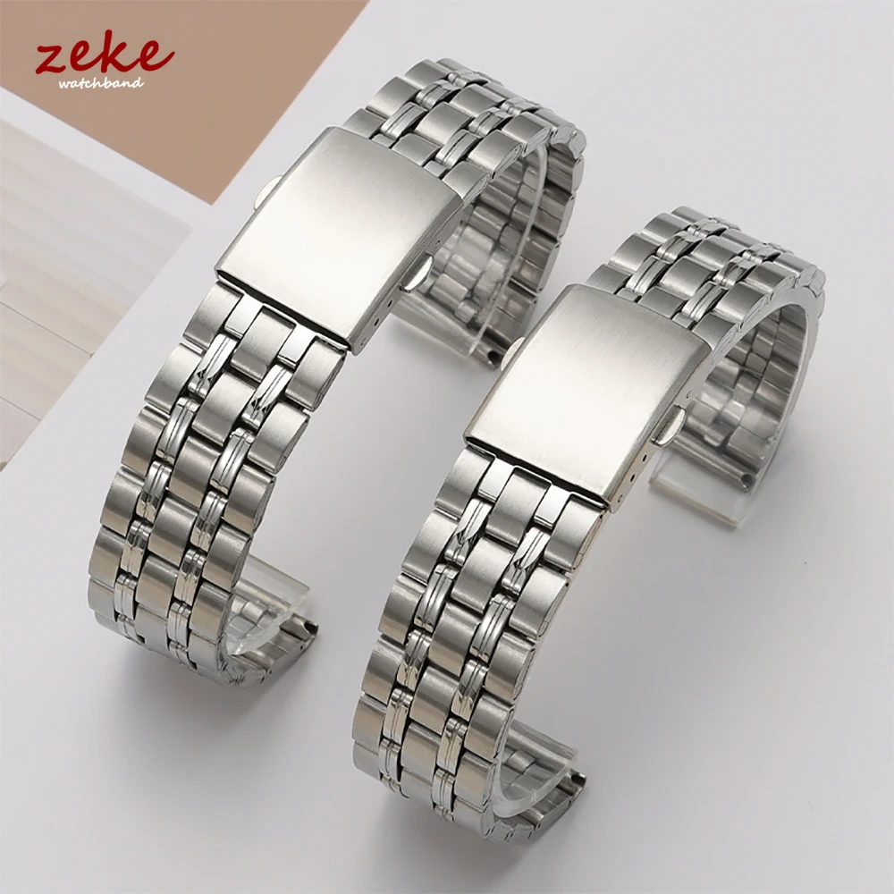 Silbernes Edelstahl-Uhrenarmband, universelles Armband, faltbare Sicherheitsschnalle für Damen, Armband, 20 mm, 22 mm, Uhrengürtel-Zubehör