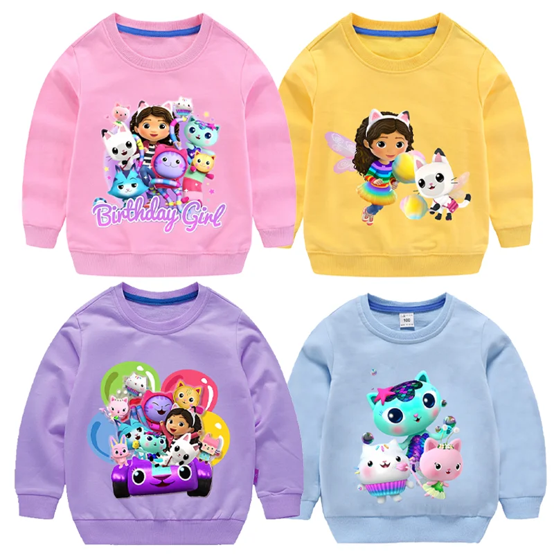 New Gabby Dollhouse Sweatshirt Girl Anime Cartoon Spring Clothing Kids Cute Long Sleeve Fashion Round Neck Sport Tops Streetwear