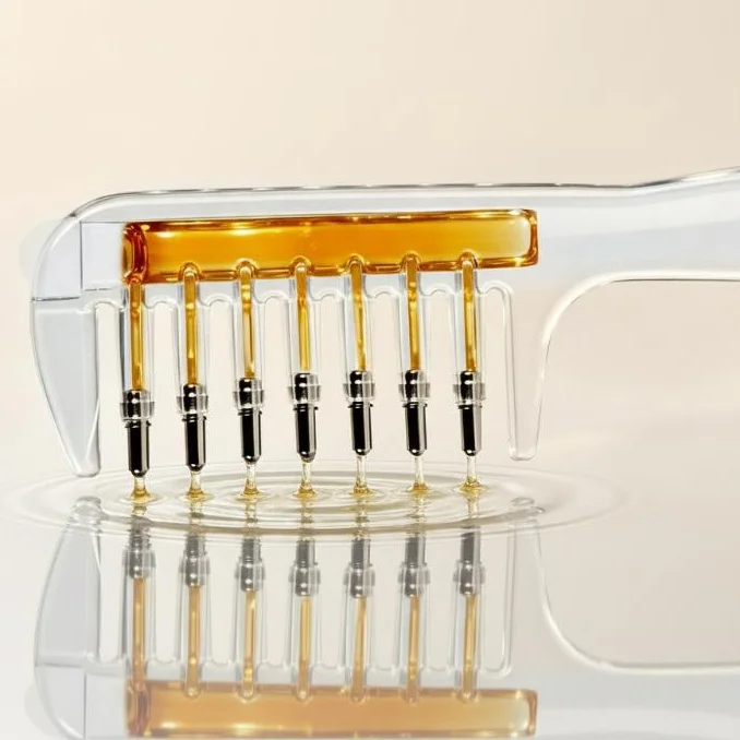 Transparent Essential Oil Applicator Massage Comb With Built-In Liquid Reservoir Rolling Metal Teeth Hair Scalp Care