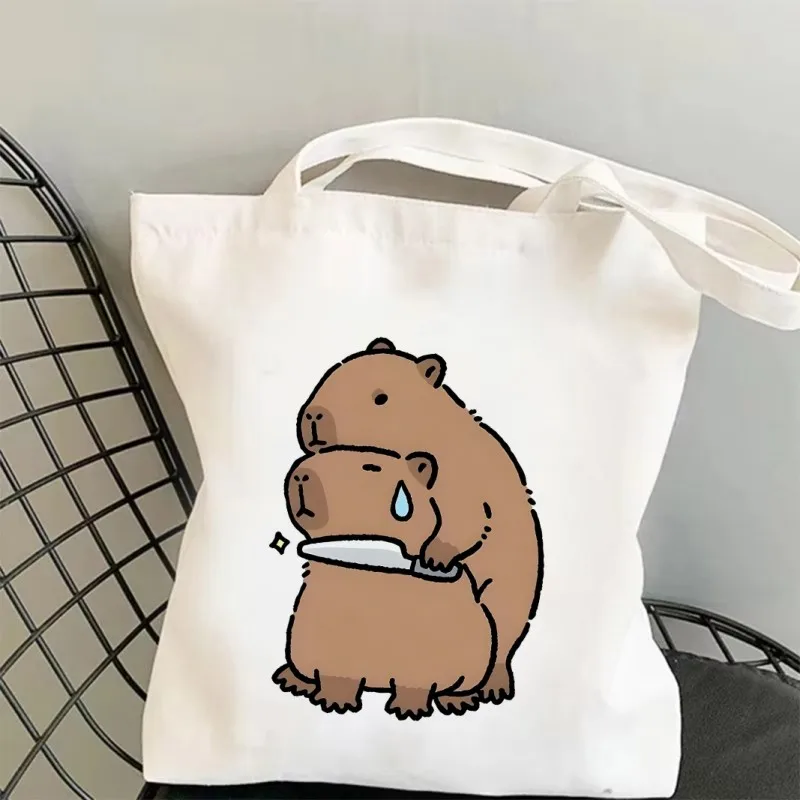カピバラプリントショルダーバッグ学生ハンドバッグ女性大容量ショッパーバッグ原宿ショッピング収納ポーチトート女の子用