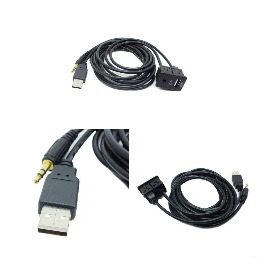 6XDF 1.5M Car Flush Mount USB Port Panel Auto Boat 3.5mm AUX USB Extension Cable Adapter Durable
