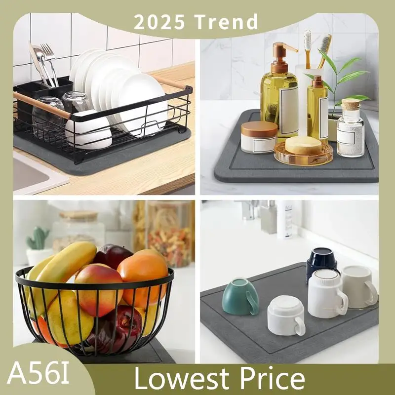

A56I Top Diatomaceous Earth Plant Tray Square Potted Dripping Stone Tray Absorbent Countertop Drain Pad Hard Board Pad