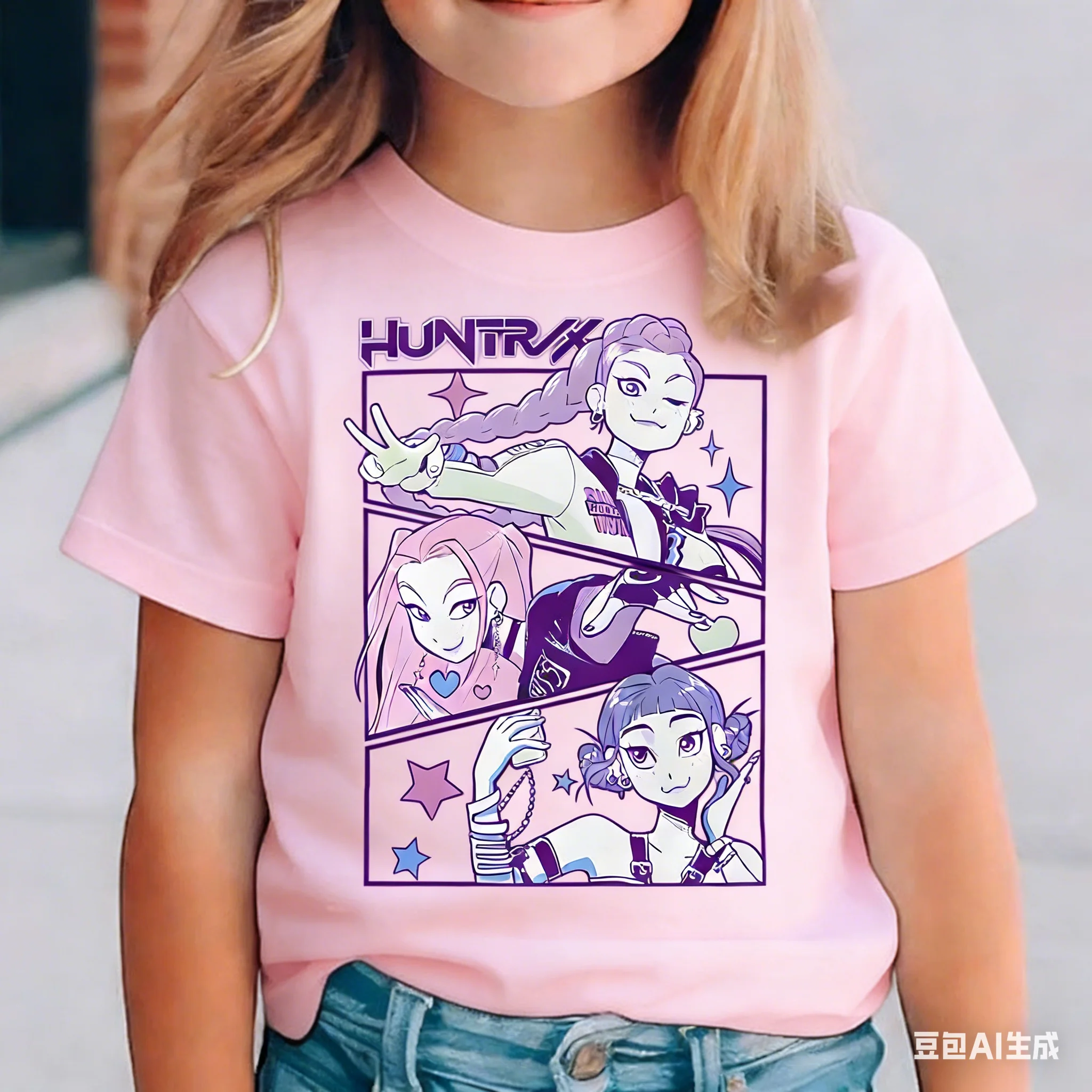 KPop Demon Hunters Authentic T-shirt Summer Fashion Women's Short-Sleeve T Shirt Casual Sports Girl’s Tees Cotton Kids Clothing