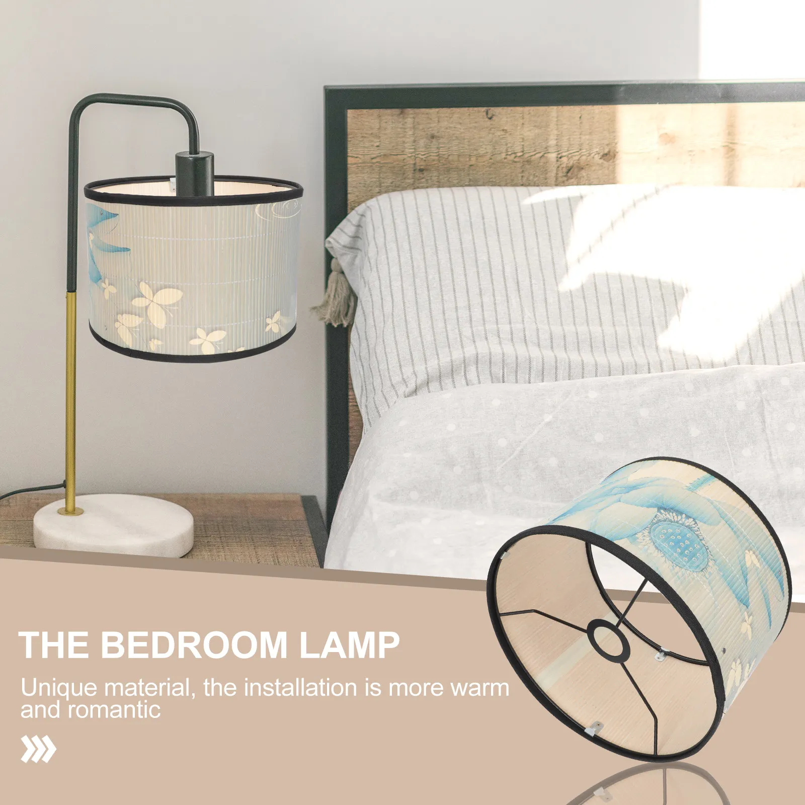 

Bamboo Lampshade Decorative Cover Wrought Iron Pendant Table Light Creative Shade Diffuser Lighting Accessory Home Office Use