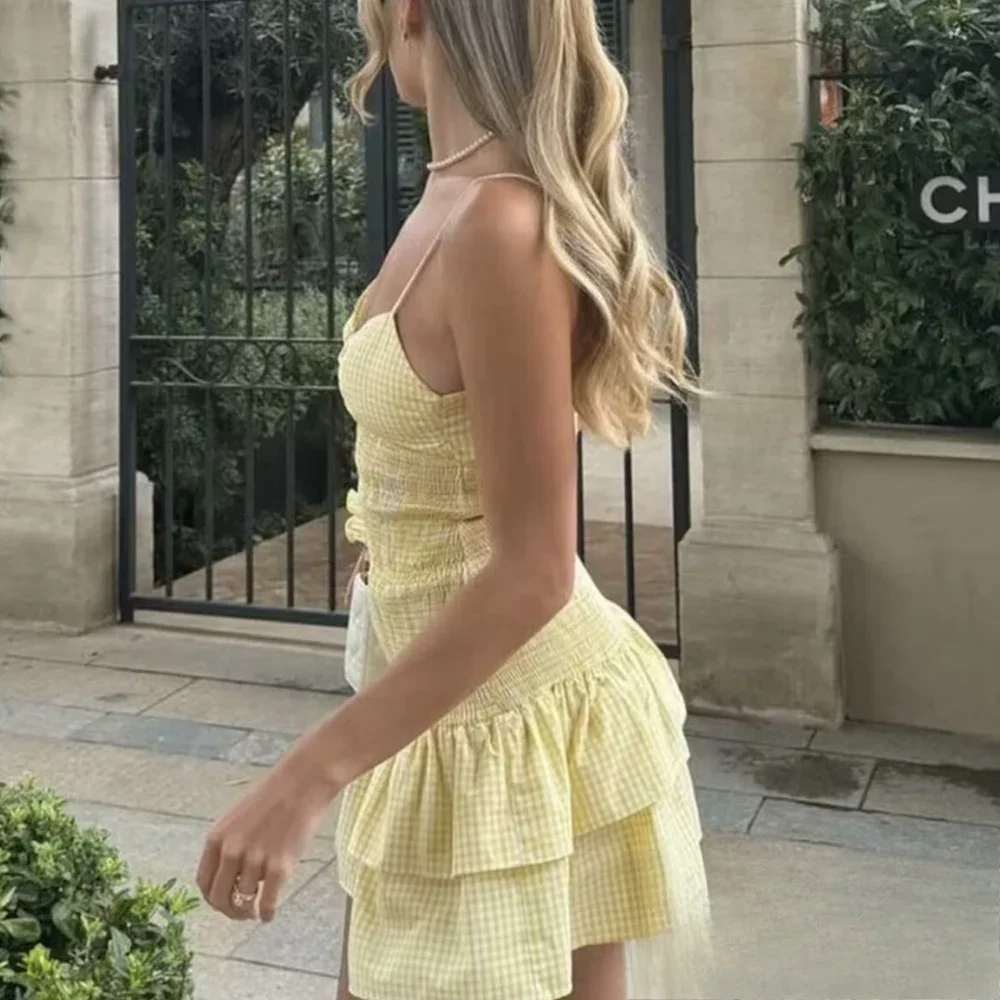 فستان KONDALA عتيق بفيونكة مطبوعة باللون الأصفر مزين بقلب صغير للنساء موضة صيف 2025 فستان كامي لحفلات الشاطئ