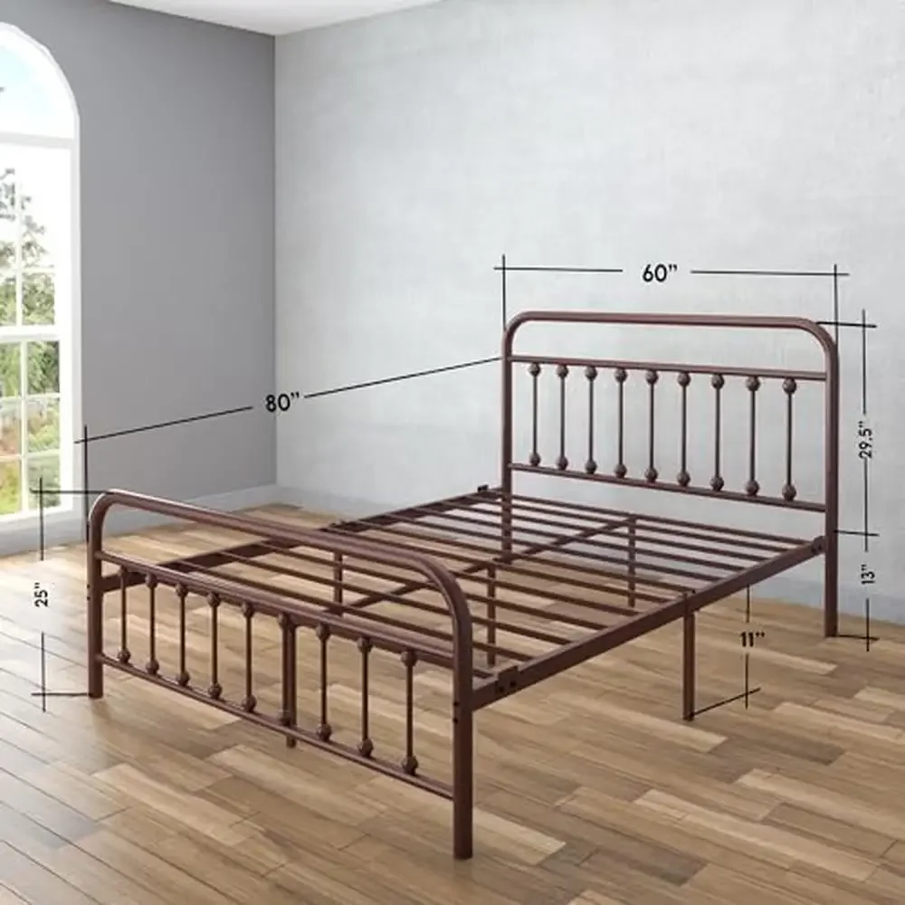 Vintage Bronze Iron Bed Frame Queen Size Heavy Duty Steel Metal Platform with 1000 Pound Capacity 80