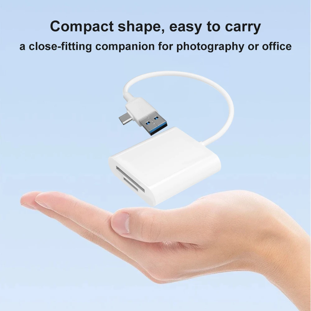2-IN-1 USB A/USB C Card Reader, Adapter for iPhone 16/15/for iPad/PC/for Samsung/Xiaomi, Plug & Play, Supports SD/TF Cards