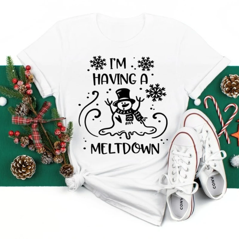 I Am Having A Meltdown Gift Her Let It Snow Christmas for Family Simple Line Graphic Tshirts Unisex Commuter All-match T-shirt