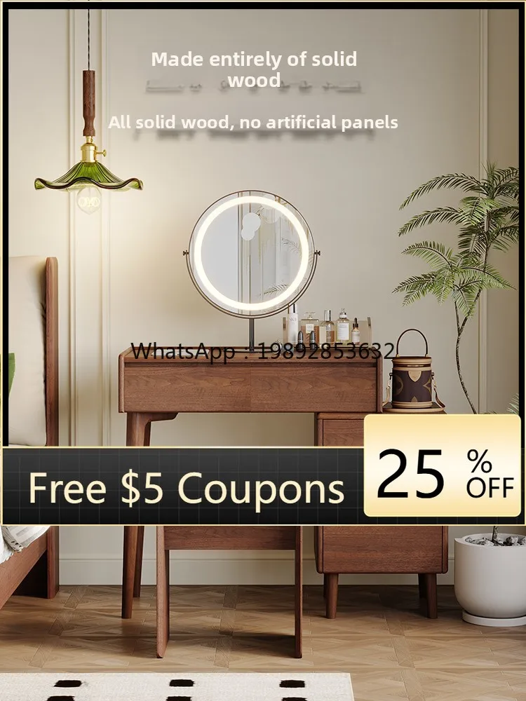 YFY Wood Art Black Walnut Solid Wood Dressing Table Small Apartment Extendable Chest of Drawers Integrated Makeup Table