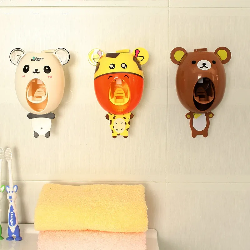 Cute Cartoon Toothpaste Dispenser Automatic Press Wall Mount Dental Tooth Paste Squeezer Tubes Children Kid Bathroom Accessories