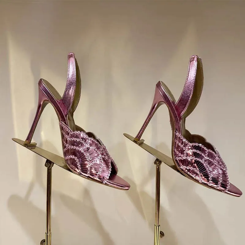 

2026, новые модные роскошные женские пикантные туфли на высоком каблуке с круглым носком и блестками, женские модные банкетные сандалии большого размера