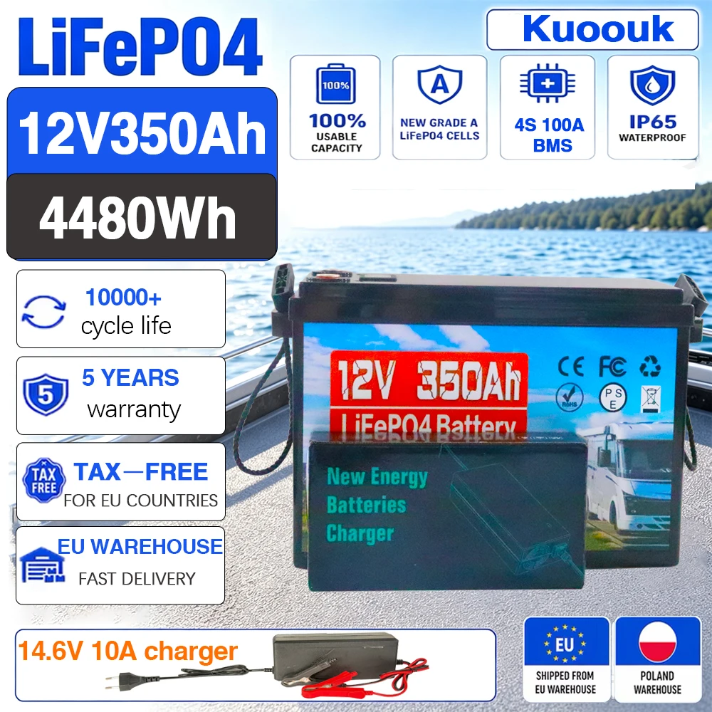 Image of LiFePO4 Batterie 350Ah 12V BMS Wiederaufladbarer Lithium-Akku für Camping, Auto, Solar, steuerfrei