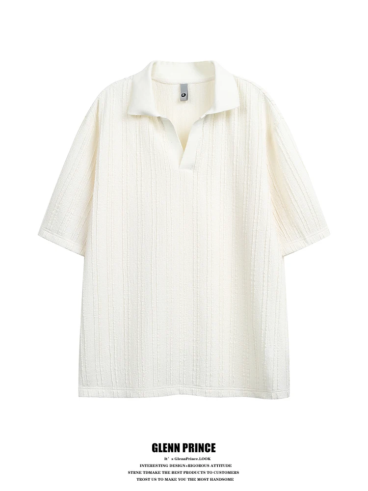 

GPstudio Men's Shirt Summer New Style Vintage Breathable T-shirt Oufit Casual Loose Fit Short Sleeve Pure Color