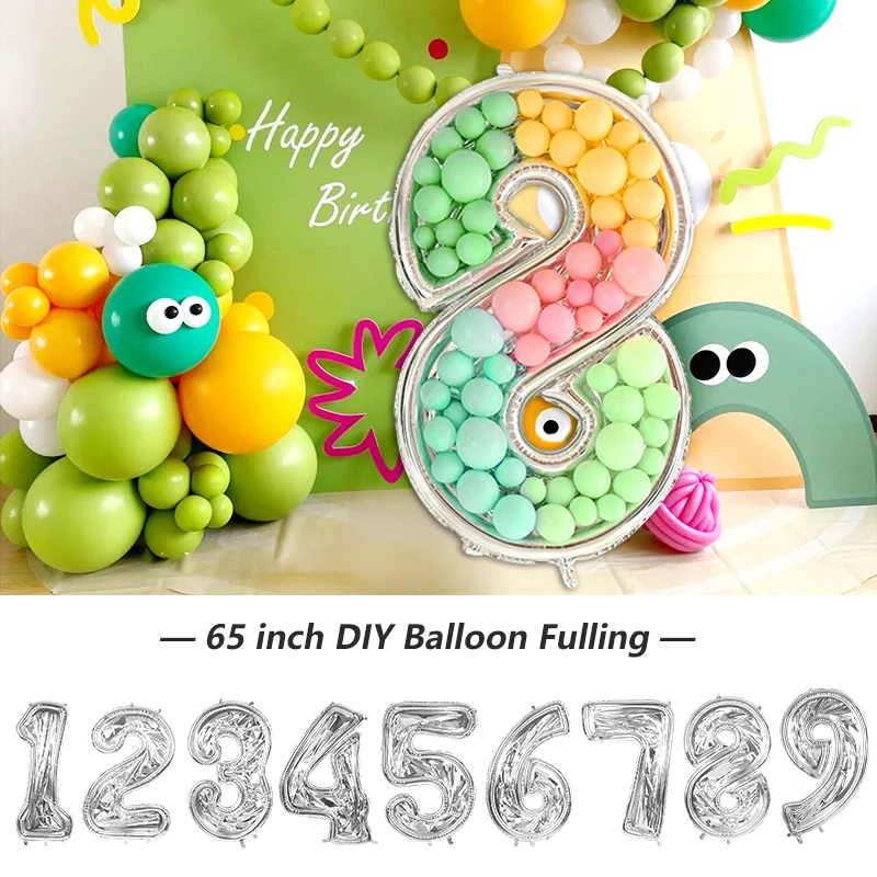 65Inch Giant Foil Number Balloon DIY Filling Frame Kids 1st Birthday Party Decoration Wedding Anniversary Supplies Mosaic box