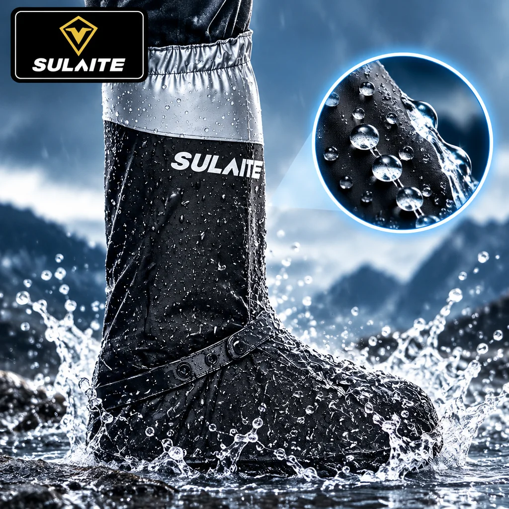 SULAITE Motorcycle Rain Boots Waterproof Shoe Cover Reflective Cycling Shoe Protection Reusable Motorcyclist Protective Gear