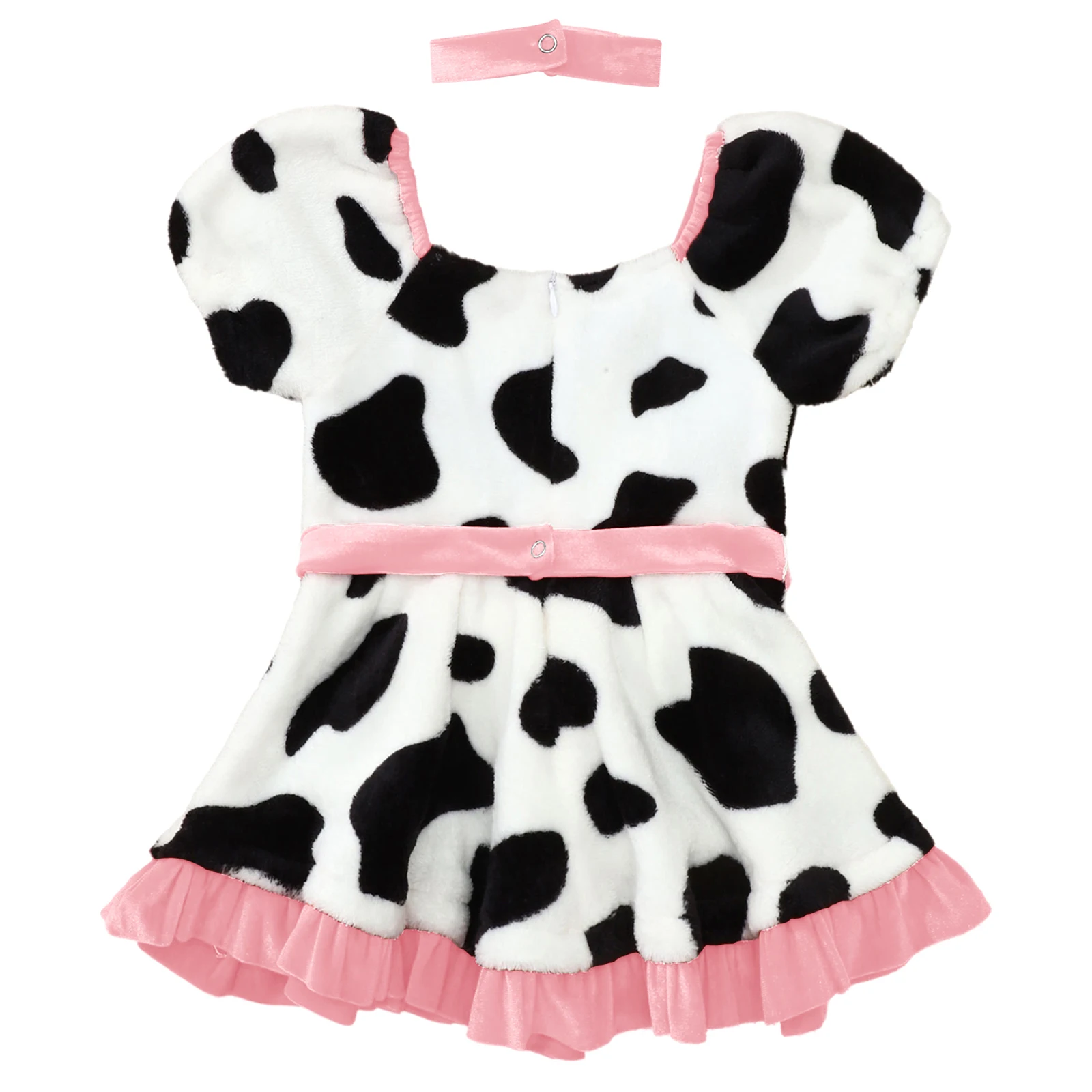 Baby Girls Halloween Dalmatian Spotted Dog Costume Children Cartoon Theme Party Cosplay Dress Up Short Sleeve Velvet Tutu Dress