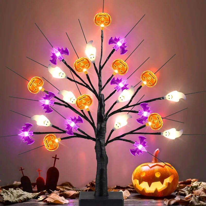 

LED Lantern Halloween Ghost Festival Pumpkin Spider Birch Tree Light Party Home Decoration