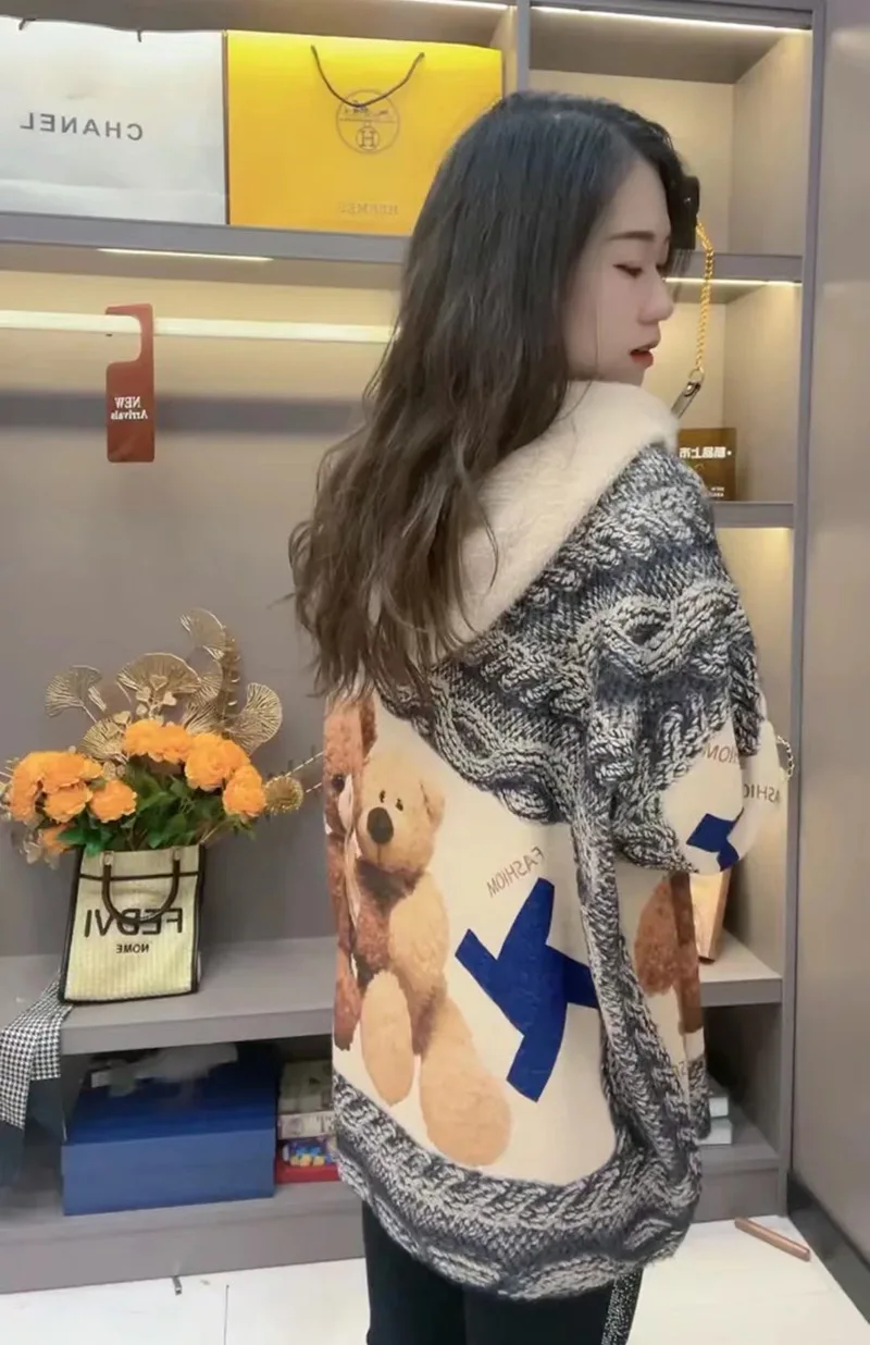Diamanti maglione con cappuccio donna Pullover autunno inverno maglione caldo spessa moda maglia Ladys allentato Casual Pullover maglione top