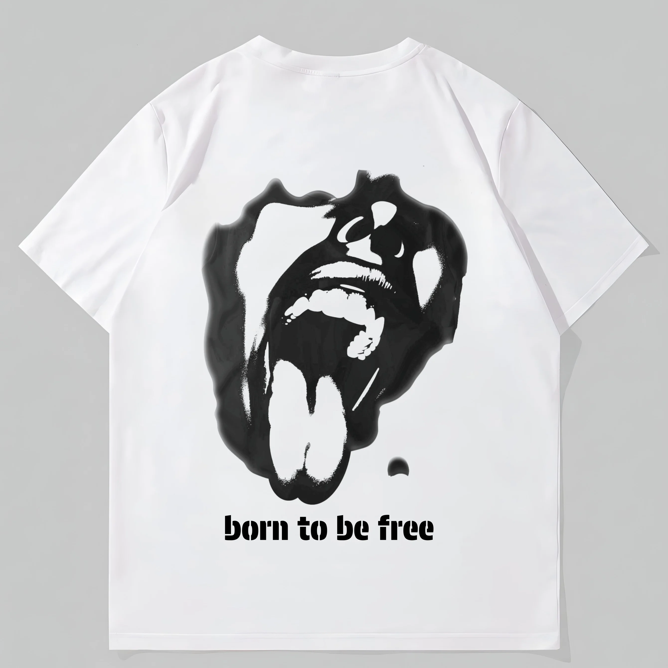 

Teevo Men's Short Sleeve T-Shirt Abstract Mouth Design Born to be Free Print Casual Daily Wear