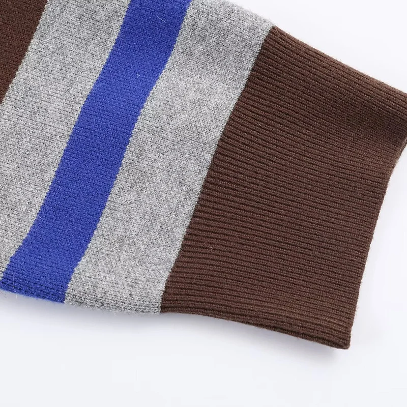 الخريف الشتاء بولو طوق كم طويل مخطط محبوك القمم المرأة فضفاضة البلوز سترة الإناث ملابس أنيقة غير رسمية 2025 جديد