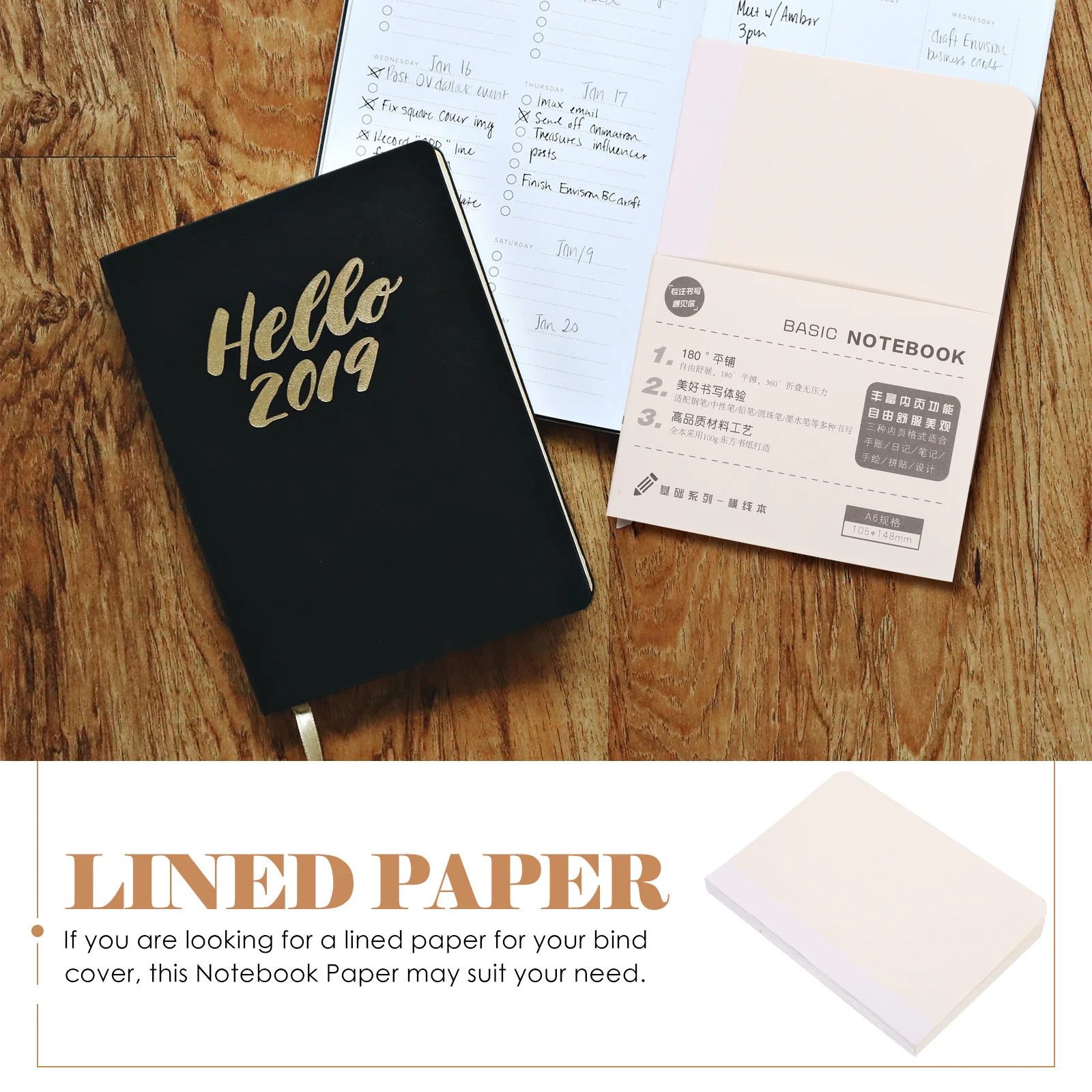 

1 Book A6 Refill Paper Notebook Replacement for Binder Notebook Cover Lined Pages No Ink Bleed Writing Note Accessories