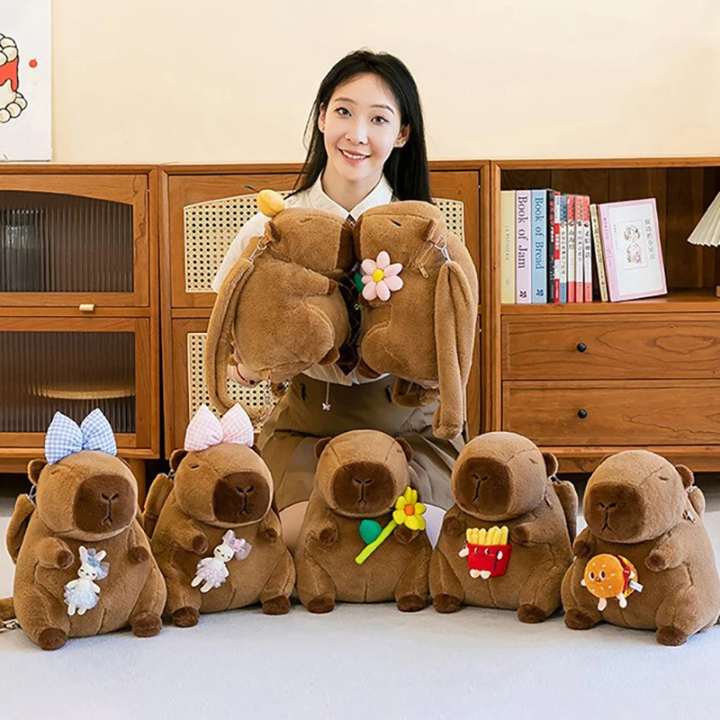 35 ซม.Capybara Plush กระเป๋าเป้สะพายหลัง Kawaii แฟชั่น Plushie ตุ๊กตาขนสัตว์กระเป๋าเด็กกระเป๋าไหล่กระเป๋ามินิกระเป๋าเป้สะพายหลังกระเป๋าสําหรับเพื่อน