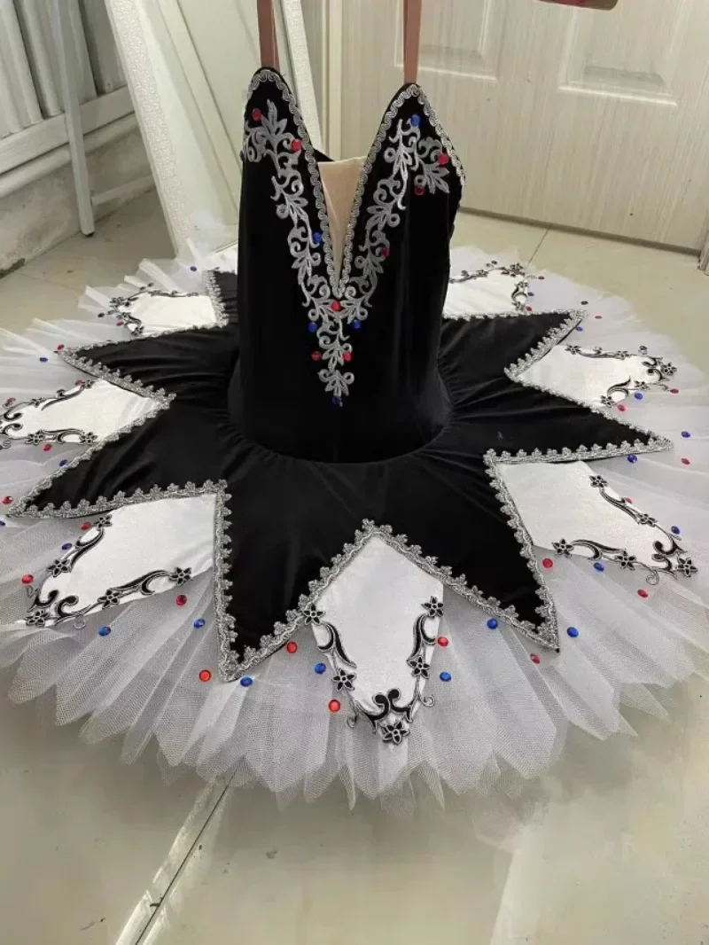 Falda de payaso blanco y negro, ropa de baile, tutú de panqueque, disfraces de bailarina para Halloween, Ballet profesional para niños