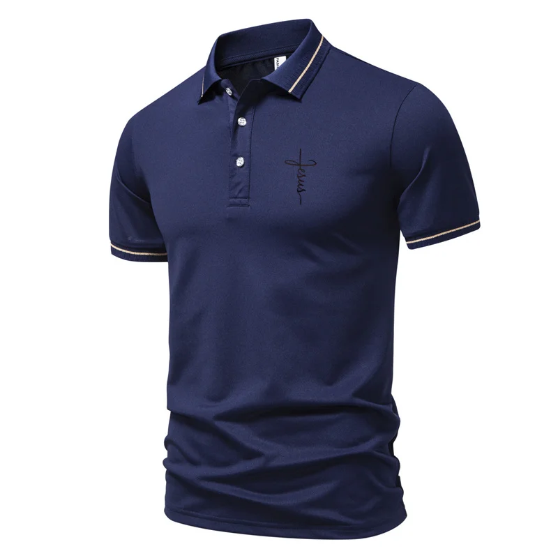 In summer, the new men's short-sleeved POLO shirts are printed with striped patterns that are casual, fashionable and comfortabl
