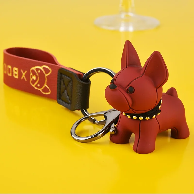 Fashion Punk French Bulldog Keychain PU Leather Dog Keychains for Women Bag Pendant Jewelry Trinket Men's Car Key Ring Key Chain