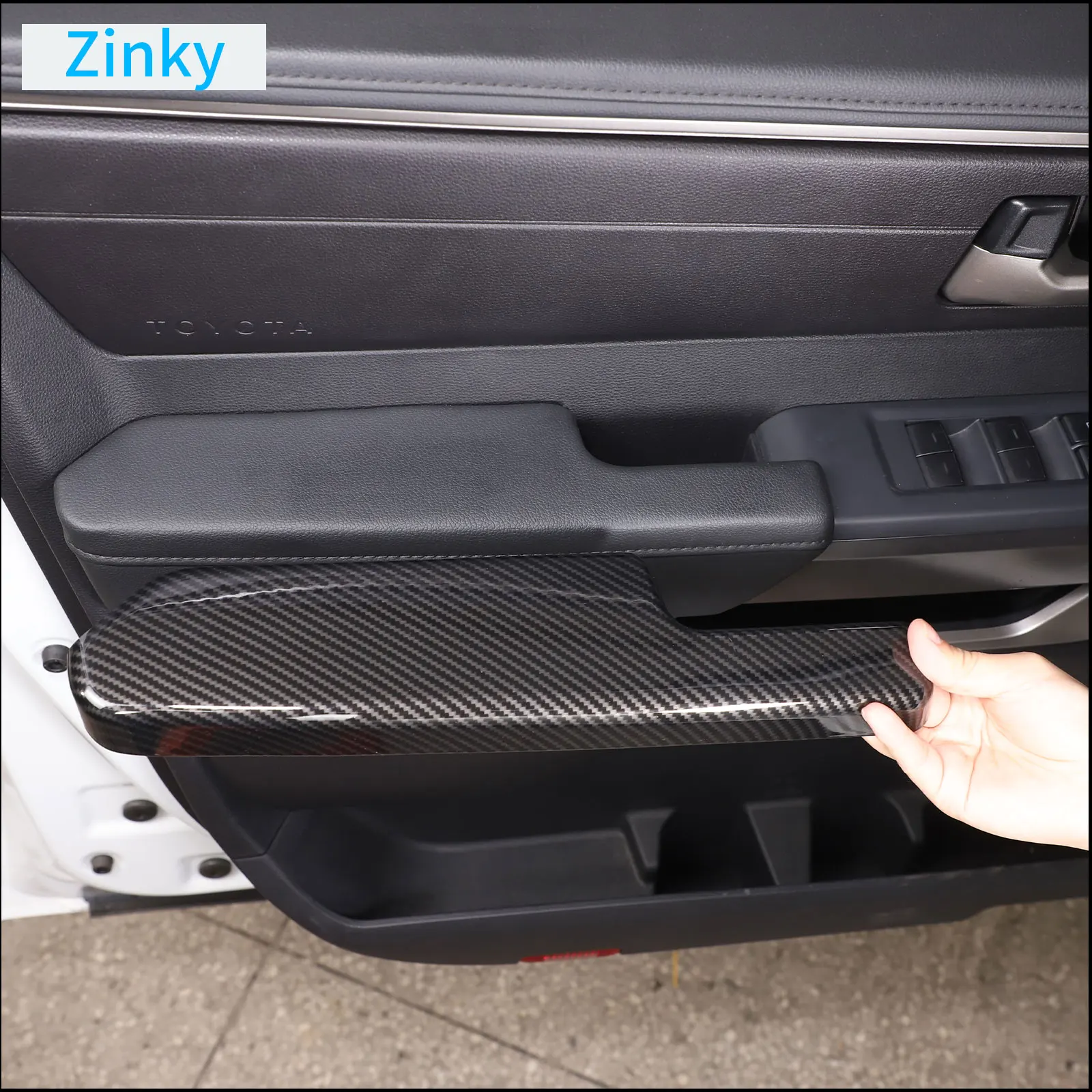 Zinky Car Door Inner Door Panel Decorative Panel Cover for Toyota Tundra Pickup 2022+ ABS Carbon Fiber Interior Accessories 4PCS