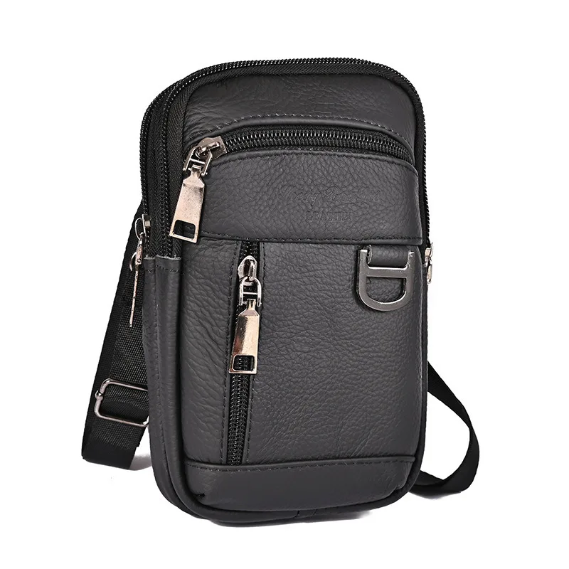 Vintage Men Cowhide Waist Bag Leather Shoulder Crossbody Bag Fanny Pack Male Belt Bum Purse Travel Casual Handbags Phone Pouch