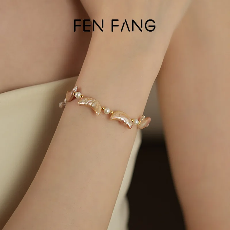 Crescent-Shaped Baroque Freshwater Pearl Bracelet, Handcrafted
