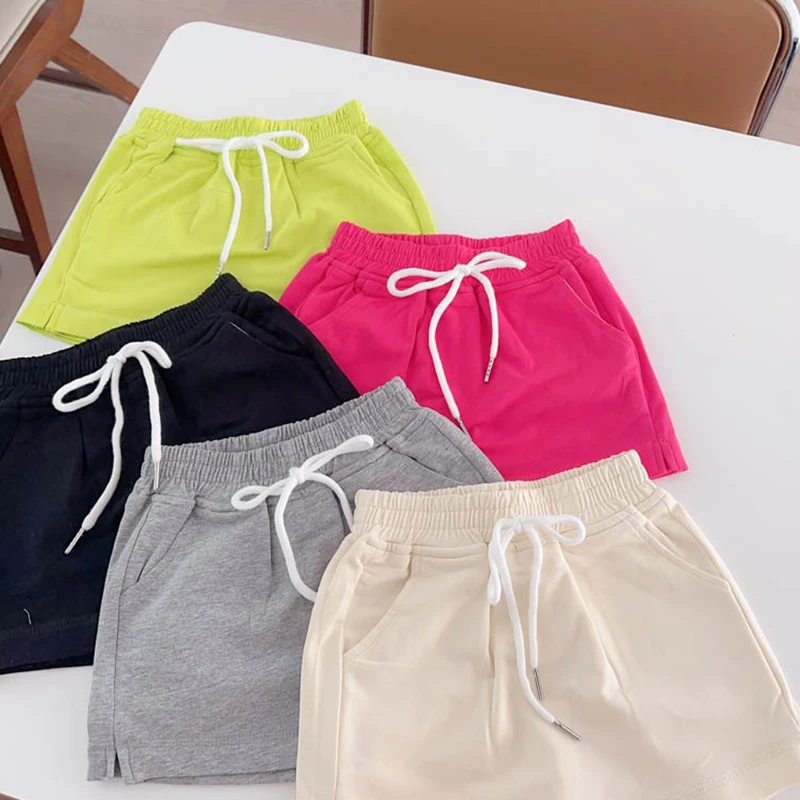 Fashion Kids Girls' Straight Skirt Girls Versatile Leisure Summer Sports Skirt Elastic Clothes Drawstring Design Solid Color