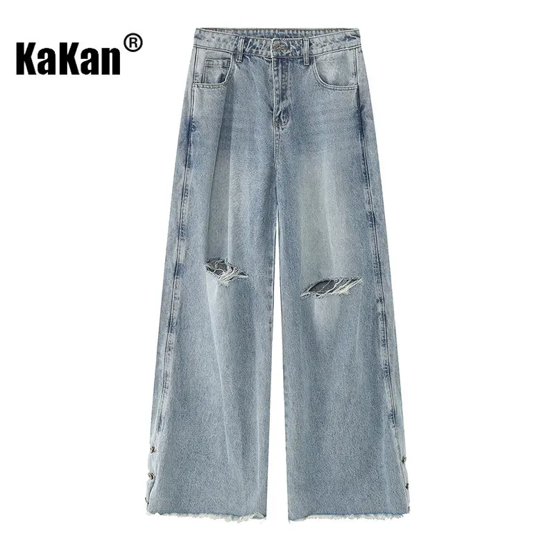 Kakan - New Korean Version of Loose and Torn Denim Jeans for Men, Youthful and Trendy Casual Blue Long Black Jeans K50-228