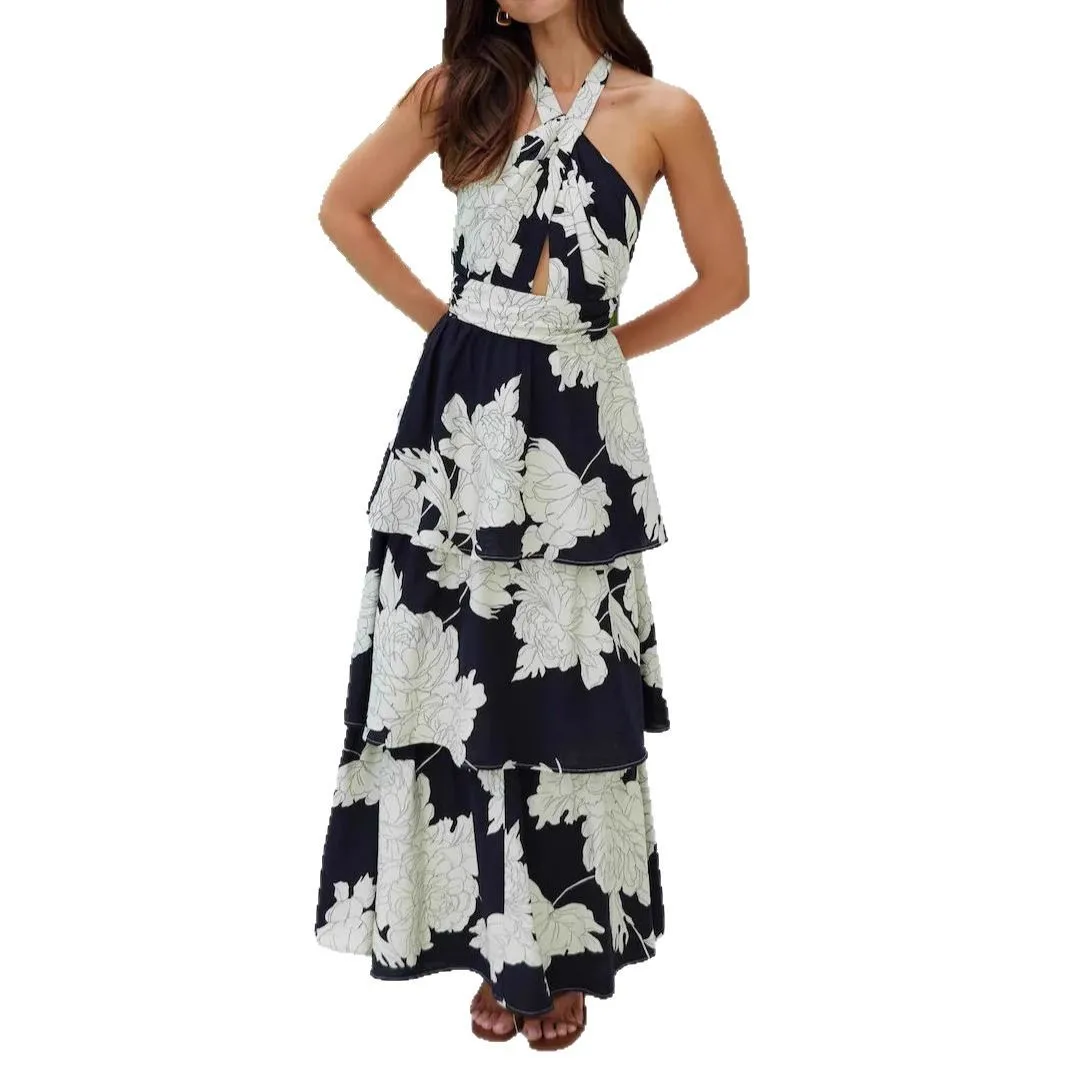 Summer Sexy Women Maxi Halter Dress 2025 Casual Sleeveless Off Shoulder Backless Long Dresses Elegant Vestidos