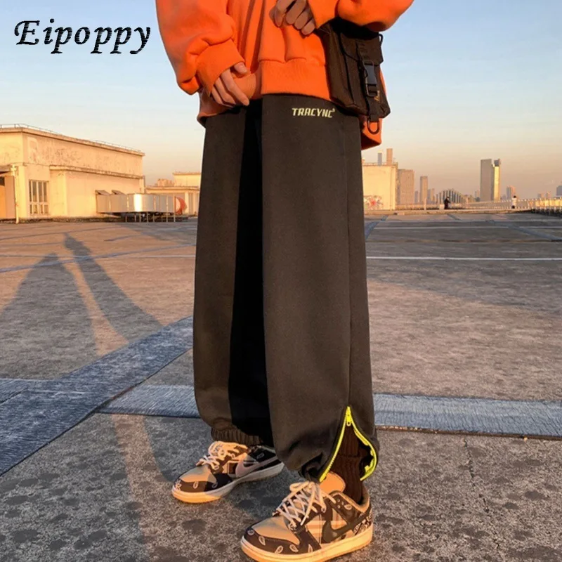 سراويل رياضية غير رسمية نسائية بسحاب ، سراويل برباط للكاحل ، طراز كوري ، سراويل حريمي فضفاضة ، متطابقة بالكامل