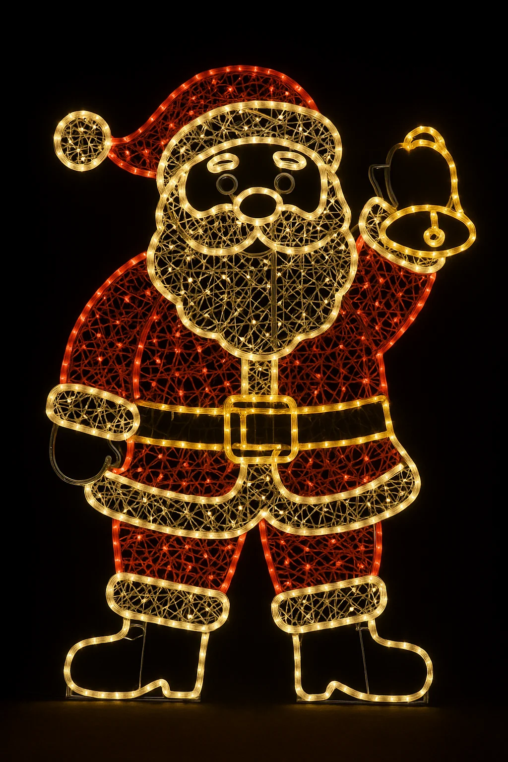 2D LED Santa Claus With Bell And Gift Box Light Decoration For Christmas Outdoor Metal Frame Motif
